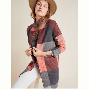 Anthropologie Field Flowers Felicity Women's Multi Plaid Sweater Coat Size XS